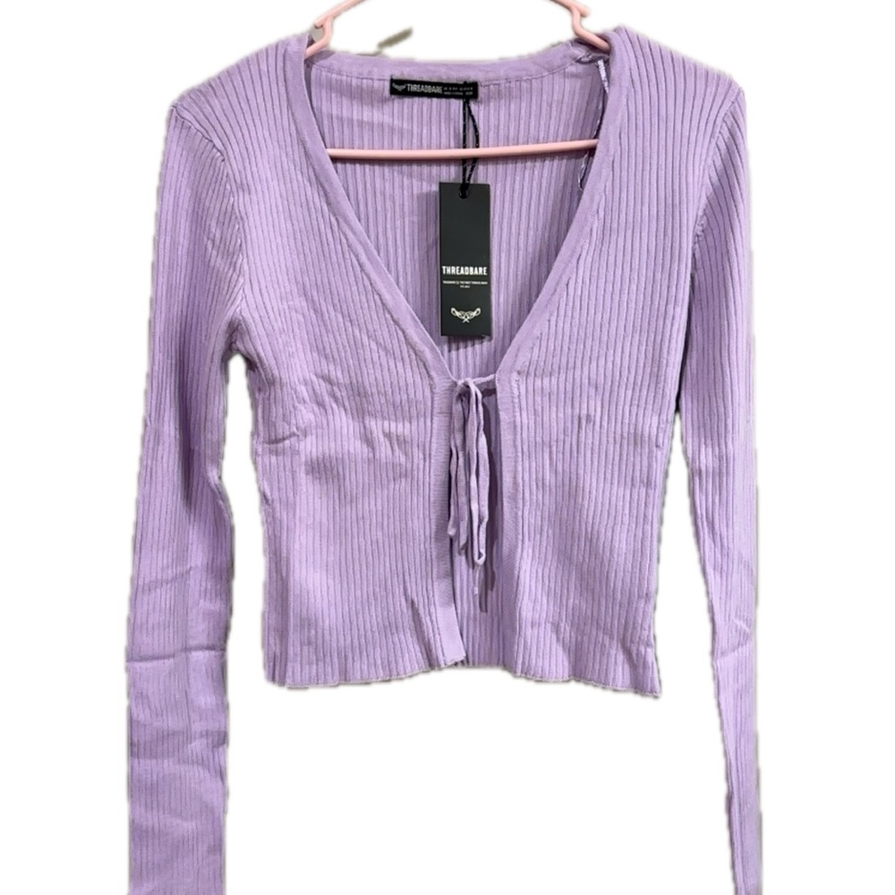 Ribbed Cropped Cardigan with Tie Front​